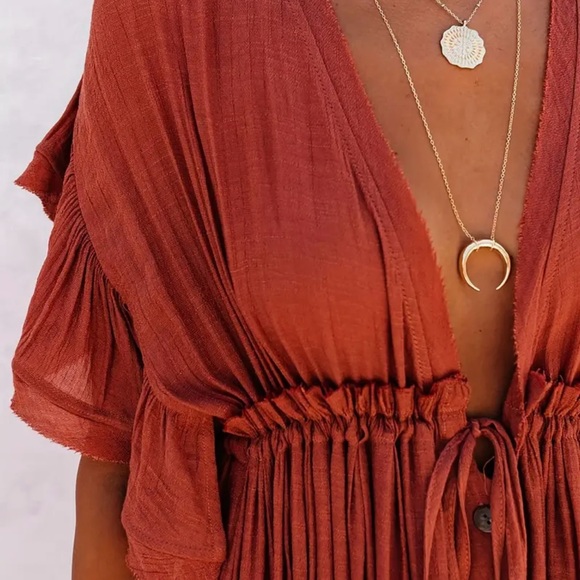 **LAST ONE** Boho Plunging Neck Gauze Cover Up Photoshoot Maternity Maxi Dress - Picture 2 of 13